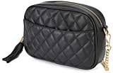 Lola Mae Quilted Crossbody Bag, Medium Lightweight Shoulder Purse Top Zipper Tassel Accent (Black 2)