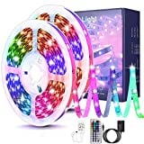 PHIXTON LED Strip Lights , Waterproof 32.8 ft Long 5050 Chip Room Wall Decor, RGB 16 Colors Changing Cuttable Strip Lighting for Bedroom Desk Home Bar TV Decoration, DIY Mode with Remote Power Supply