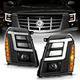 ACANII - For [HID/Xenon Model] 2007-2014 Cadillac Escalade Black Housing LED Tube DRL Projector Headlights Headlamps Set