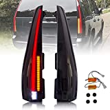 VLAND Led Tail Lights Compatible with Chevy Tahoe Suburban GMC Yukon 2007-2014, Full Led Rear Lamp Assembly w/Yellow Turn Signal, 5 Pins with 5 Holes Smoked/ Tinted Lens