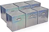 Foldable Cube Storage Bins - 6 Pack - These Decorative Fabric Storage Cubes are Collapsible and Great Organizer for Shelf, Closet or Underbed. Convenient for Clothes or Kids Toy Storage (Shiny Silver)