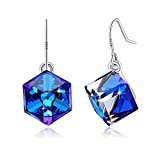 PLATO H S925 Sterling Silver Cube Crystals Earrings for Women Girls with Exquisite Unique Gift Box Dainty Jewelry Anniversary Mothers Day Gifts for her