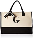 Mud Pie Classic Black and White Initial Canvas Tote Bags (G), 100% Cotton, 17" x 19" x 2"