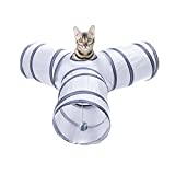Alicedreamsky Cat Tunnel, Collapsible Tube with 1 Play Ball Kitty Toys, 3 Ways Cat Tunnels for Indoor Cats, Puppy, Kitty, Kitten, Rabbit (White and Gray)