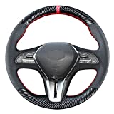 Kivnto DIY Carbon Fiber Steering Wheel Covers for Infiniti Q60 2017-2022 / Q50 2018-2022 / QX50 2019-2022 / QX55 2022 2023 15 inches Stitching Leather Interior Accessories