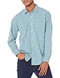 Amazon Essentials Men's Regular-Fit Long-Sleeve Casual Poplin Shirt, Blue/Green Gingham, Large