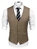 COOFANDY Men's Business Suit Vest,Slim Fit Skinny Wedding Waistcoat (Medium, Khaki)