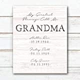 My Greatest Blessings Call Me "Grandma" - Personalized Sign With Names and Birthdays (6"x8" Wood Block Mount, Whitewashed Wood)