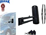 Kozak Polished Black Finish Door Mirror With Mounting Arm - Left (Driver) Side Only For Kenworth T680 T880 PLUS Kenworth Logo, 2x 22" Windshield Wipers, and 3x Kozak Face Masks