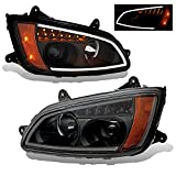 SPPC Projector Plank Style Black Amber Reflector Headlight Assembly Set for Kenworth T660-(Pair) Driver Left and Passenger Right Side Replacement Headlamp