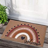 Rainbow Welcome Doormat Boho Rainbow Indoor Outdoor Entryway Non-Slip Backing Rug Neutral Rainbow Housewarming Wedding Gifts 17X30 Inches