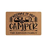 MyPhotoSwimsuits Personalized Camper Doormat 24" X 16" Indoor Outdoor with Welcome to Our Camper Entrance Door Mat Rug Decor Custom Camping