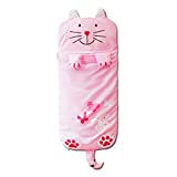 Wilonsa Sleeping Bag for Kids Vacuum Packaging Dinosaur Surprise Animal Kids Slumber Bag Pillow Dino Cat Soft Warm All Season Sleepy Bag with Pillow 55” x 27” - Pink Cat