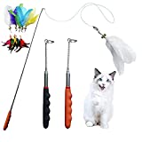 JOCYI Cat Feather Toys-2PCS Retractable Cat Wand Toy 33Inch-10PCS Feathers Teaser Replacements with Bell,Spring and 27 inchs nylon thread Connection Feather,Easier to simulate the cat's preferred prey