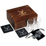 Whitetail Whiskey Stones Gift Set- 8 Chilling Stones- 2 Whiskey Glasses- 2 Coasters w/Velvet Bag In A Stylish Box. Great For Keeping Your Drinks Cold and Flavorful | By Real Dyl