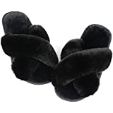 Women Black Fuzzy Fluffy Slippers - Ankis Soft Cozy Plush Fuzzy Slippers Memory Foam Slipper Fluffy Furry Open Toe Fuzzy Slippers Bedroom Comfy Cross Band Slippers for Womens House Indoor Size 11 - 12