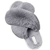 JIASUQI Womens Fluffy Soft Wide House Summer Slippers Lightweight Fuzzy Slides Bedroom Fur Slippers for Women Grey 11.5-12.5