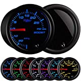 GlowShift Tinted 7 Color 30 PSI Turbo Boost / Vacuum Gauge Kit - Includes Mechanical Hose & T-Fitting - Black Dial - Smoked Lens - for Car & Truck - 2-1/16" 52mm