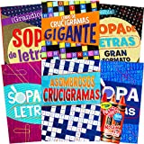 Spanish Word Find and Crossword Puzzle Books for Adults Seniors - Set of 6 Crossword Word Search Books (Over 390 Puzzles Total) with Reward Stickers ~ Libros de Crucigramas para Adultos