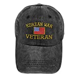 Vintage Washed Hat American Veteran Korean War A Embroidery Cotton Dad Hats for Men & Women Buckle Closure Black