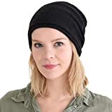 CHARM Slouch Beanie Hat for Mens and Women - Baggy Slouchy Stretchy ElasticWomens Cotton Chemo Hat Japanese Korean Fashion Men Style Black