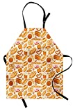 Lunarable Food Apron, Goods from Bakery Bread Doughnut Croissant Bagel and Cinnamon Bun Sketch Design, Unisex Kitchen Bib with Adjustable Neck for Cooking Gardening, Adult Size, Beige Brown