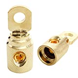 Car Audio Battery Terminal Connector Pure Brass Gold-Plated 0 Gauge Car Audio Amp Input Reducers for 0-2 Gauge Wire 2Pcs