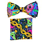 Vittorio Farina Mardi Gras Mardi Gras Bow Tie and Pocket Square Set - Men's Fashionable Bundle Accessories for Formal Occasions - Elegant Gift for Him, Dad, Uncle, Groom (Masquerade Mask, One Size)