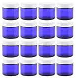 2-Ounce Cobalt Blue Glass Jars w/Metal Lids (12 Pack); Straight Sided Containers for Creams, Cosmetics, Lotions and More