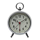 Cloudnola Station Metal Alarm Clock, White Rim and Black Numbers, LED Light up, 4.4 inch Diameter, Silent Non Ticking, Battery Operated Quartz Movement