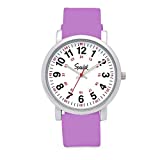 Speidel Scrub Watch for Medical Pros with Lilac Silicone Rubber Band - Easy to Read Timepiece with Red Second Hand, Military Time for Nurses, Doctors, Surgeons, EMT Workers, Students and More