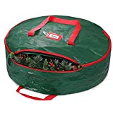 ZOBER Christmas Wreath Storage Container 30" - Water Resistant Fabric Storage Dual Zippered Bag for Holiday Artificial Christmas Wreaths, 2 Stitch-Reinforced Canvas Handles, (Green)