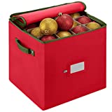 Christmas Ornament Storage Box with Dual Zipper Closure - Box Contributes Slots for 64 Holiday Ornaments 3-Inch, Xmas Decorations Accessories, Made of Nonwoven Tear-Proof Material, Red