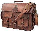 DHK 18 Inch Vintage Handmade Leather Travel Messenger Office Crossbody Bag Laptop Briefcase Computer College Satchel Bag For Men And Women (DARK BROWN)