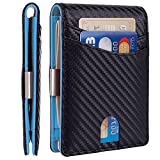 Mutural Minimalist Slim Wallet for Men, Premium Leather Wallet with Money Clip, RFID Blocking Front Pocket Stylish Bifold Wallet (Black & Blue)