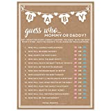 Party Hearty, Baby Shower Games Rustic Kraft, Mommy or Daddy Guess Who Game, Set of 50 Cards, 5x7 inches, Gender Neutral Boy or Girl, Fun, Unique and Easy to Play Activity and Prizes for Game Winners