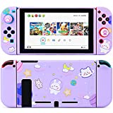 Tscope Protective Case for Nintendo Switch, Cute Soft TPU Slim Case Cover for NS Console and Joy-Con Controllers, with Tempered Glass Screen and 2 Thumb Grips Caps (Space Bunny Purple)