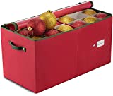 ZOBER Large Christmas Ornament Storage Box - Stores 54 Ornaments W/Dividers - Non-Woven, Durable Christmas Storage Containers - Dual Zipper - Red