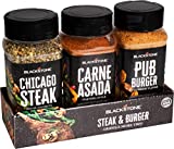 Blackstone 4128 Griddle More Trio Steak & Burger Seasoning Mix for Meat, Hamburgers, Chicken, Poultry, Beef, Pork Rub – All Purpose BBQ Grilling Spices Gift Set, Each 8.7 oz Bottle, Black
