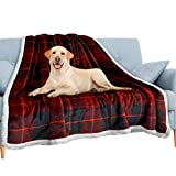 PAVILIA Waterproof Blanket for Couch, Sofa | Waterproof Dog Blanket for Large Dog, Puppy, Cat | Pet Blanket Protector | Plush Soft Warm Fuzzy Sherpa Blanket Bed Throw, Plaid Red, 60x80