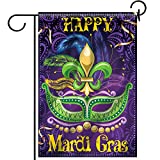 Mardi Gras Decorations Mardi Gras Garden House Flag Fabric Double Sided, Mardi Gras Party Outdoor Decorative Classic Design House Flag Banner for Yard Lawn, 18.5 x 12.6 Inch