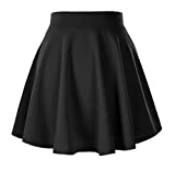 Afibi Girls Casual Mini Stretch Waist Flared Plain Pleated Skater Skirt (Medium, Black)