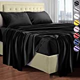 DECOLURE Satin Sheets Full Size Bed (4 Pieces, 8 Colors), Silky Satin Sheet Set -Satin Bed Set with 2 Pillowcase, Satin Fitted Sheet - Black Satin Sheets, Satin Bed Sheets Full, Satin Bedding Set
