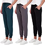 Real Essentials 3 Pack: Women's Lounge Jogger Soft Sleepwear Pajamas Loungewear Yoga Pant Active Athletic Track Running Workout Casual wear Ladies Yoga Sweatpants Pockets-Set 9,L