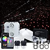 AKEPO 32W APP Twinkle Meteor Dual Head Fiber Optic Lights Kit, Car Home Use Music Activated Star Ceiling Sky Light, Shooting Star+2000pcs 16.4ft/5m 0.03in/0.75mm Optical Fiber Cable+28key Remote