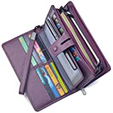 Bveyzi Women's Big Fat Rfid Leather Wristlet Wallet Organizer Large Phone Checkbook Holder with Zipper Pocket (Purple)