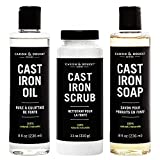 Caron & Doucet - Ultimate Cast Iron Set: Seasoning Oil, Cleaning Soap & Restoring Scrub | 100% Plant-Based & Best for Cleaning Care, Washing, Restoring & Seasoning Cast Iron Skillets, Pans & Grills!