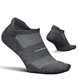 Feetures High Performance Cushion No Show Tab Solid- Running Socks for Men & Women, Athletic Ankle Socks, Moisture Wicking- Medium, Heather Gray