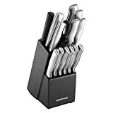 Farberware Stamped 15-Piece High-Carbon Stainless Steel Knife Block Set, Steak Knives, Black