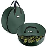 2-Pack Christmas Wreath Storage Bag 24" - Artificial Wreaths, Durable Handles, Dual Zipper & Card Slot, Holiday Xmas Tear Resistant Storage Container 420D Oxford Fabric